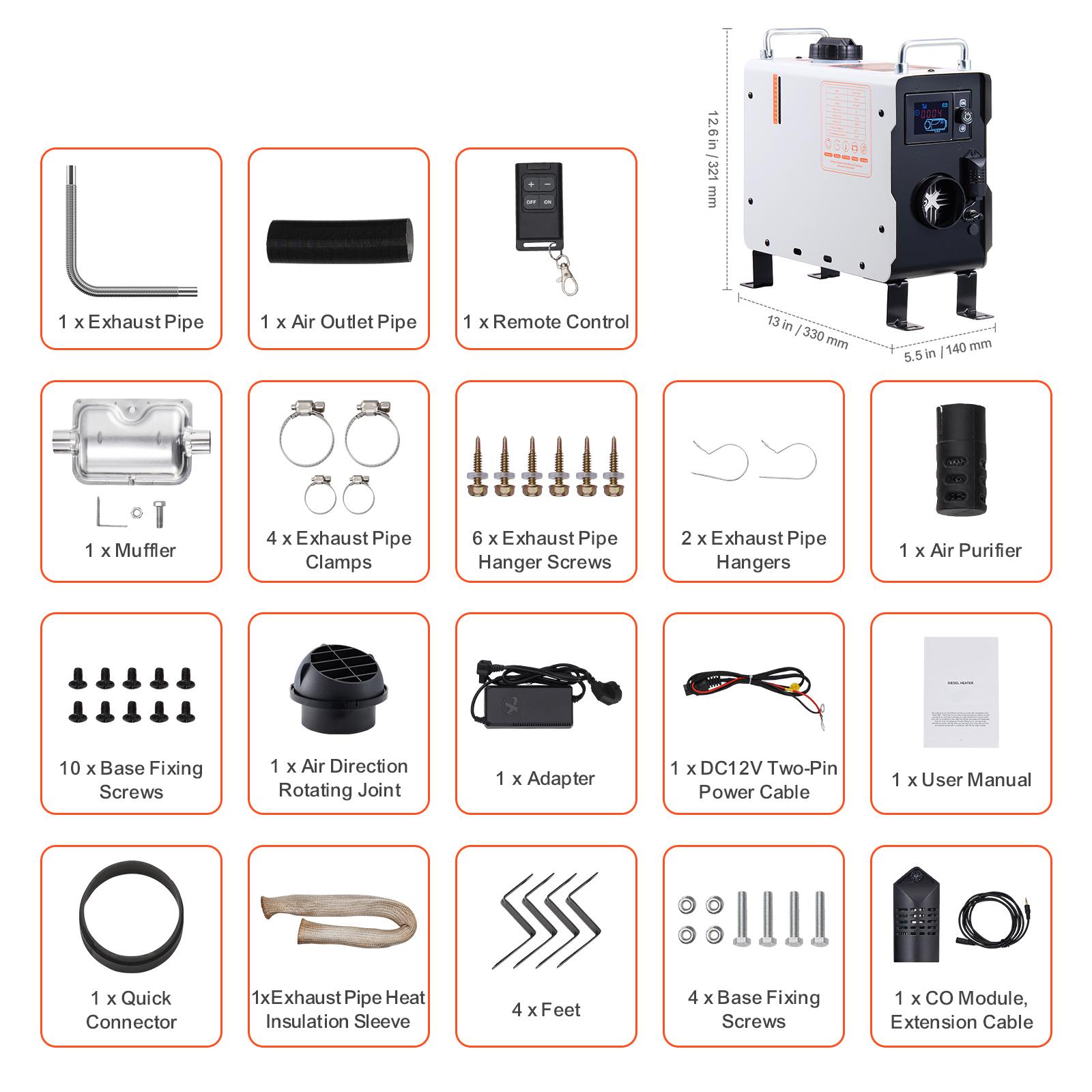 

SucceBuy 2/8 кВт Дизельный обогреватель 12 В/24 В Все в одном Дизельный воздушный обогреватель с Bluetooth дисплеем и CO сигнализацией Подходит для транспортного средства, улицы