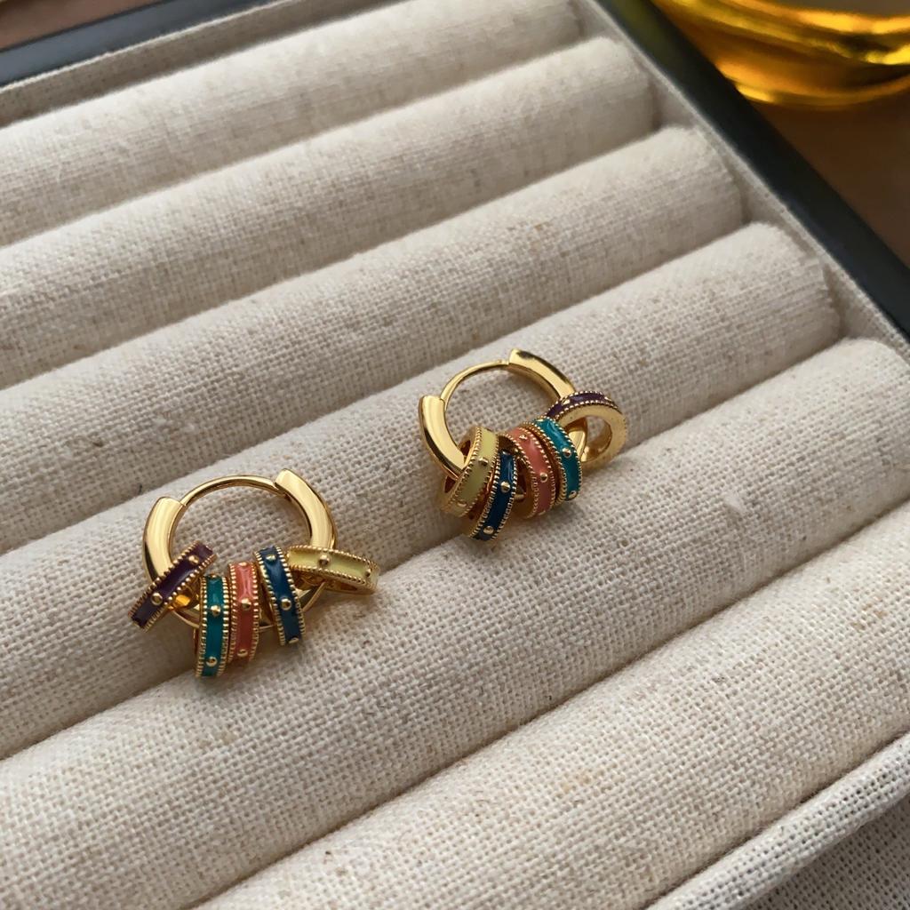 Classic Circle Earrings Ear Buckles Retro Contrast Color Enamel Drop Glaze Removable Multi-Wear Method Premium Niche Fashion Earrings