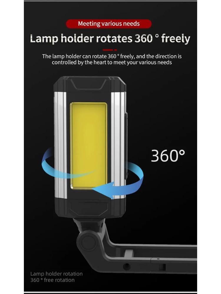 Portable COB Magnetic Work Light Rechargeable LED Flashlight Super Bright Camping Waterproof Car Repair Lamp with Brackets
