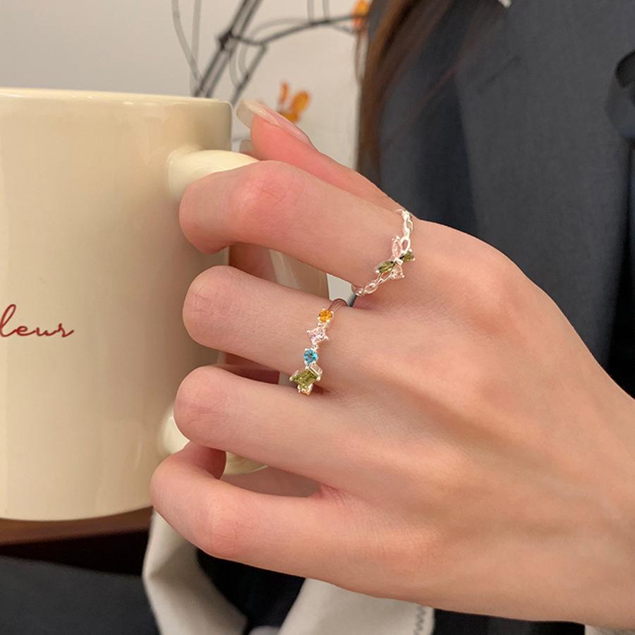 Irregular colored bow butterfly open ring fashion exquisite ring temperament versatile jewelry