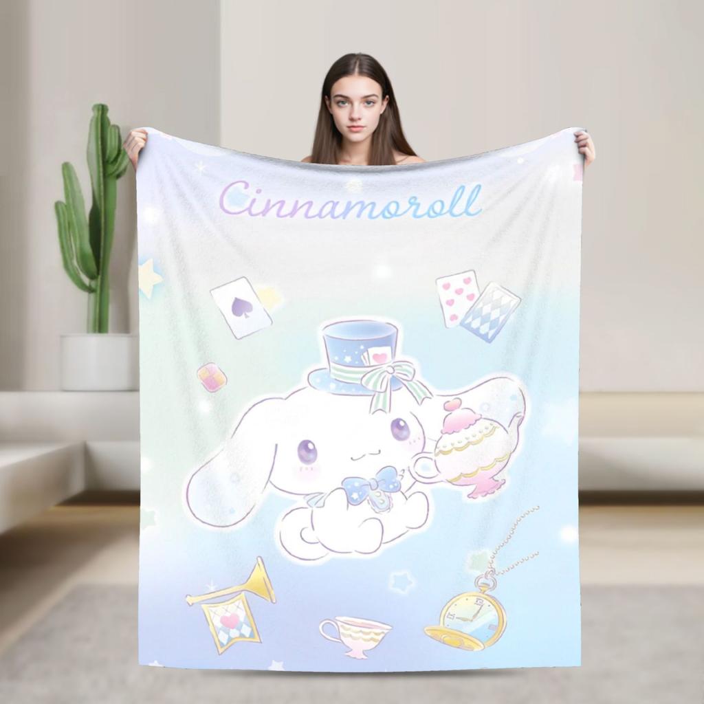 Cinnamoroll Decken Cartoon Flanell Großartige Atmungsaktive Überwurfdecken für Bett Sofa Dekoration
