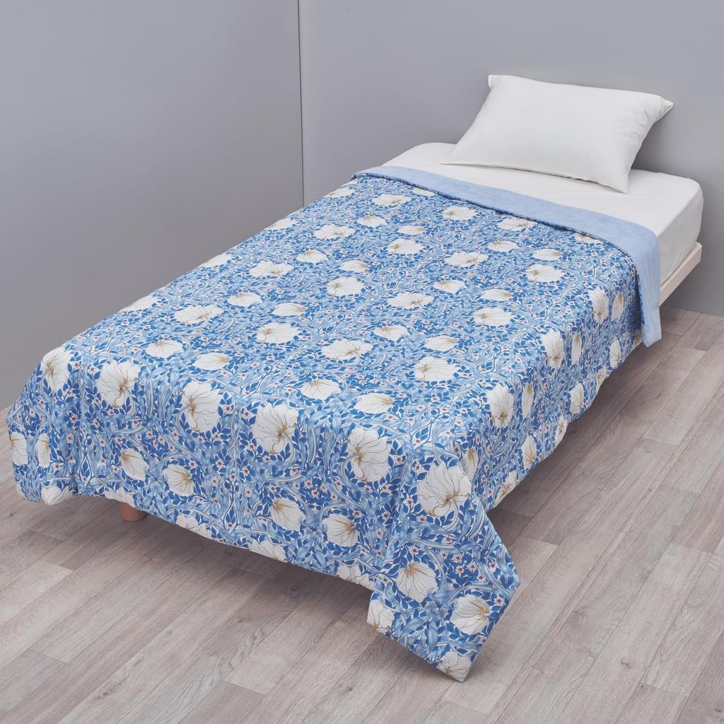 Nishikawa Quilted Blanket, Single, Washable, Pile, 100% Cotton, Morris Gallery Pimpernel Design, Soft, Blue, FR04703008