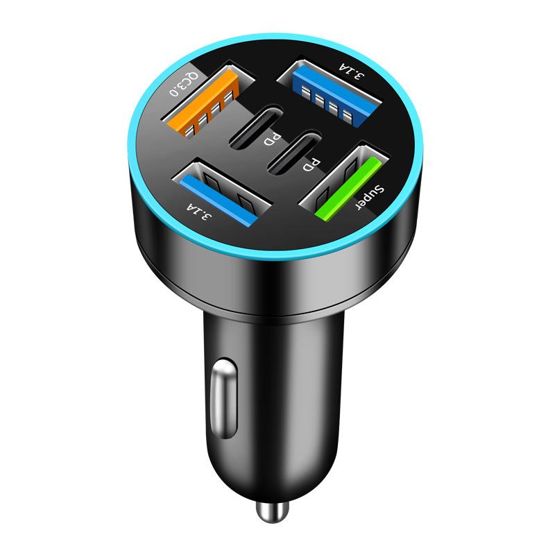 66-250W Pd Car Charger Qc3.0 Fast Charge One To Six Car Cigarette Lighter Plug Car Charger Flash Charge With Digital Display