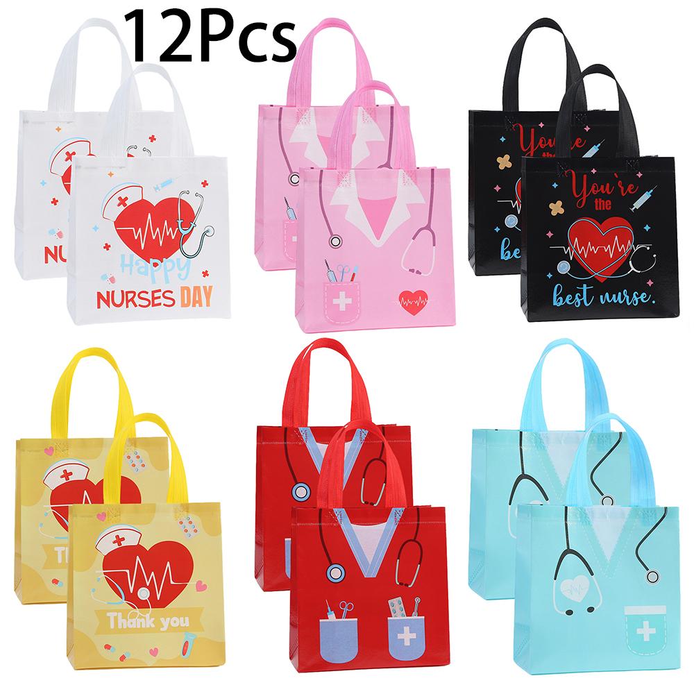 

12Pcs Nurse s Day Theme Non-Woven Gift Packing Bag Doctor Candy Cookie Bag for Congrats Nurse Graduation Party Decoration 23x22x11cm