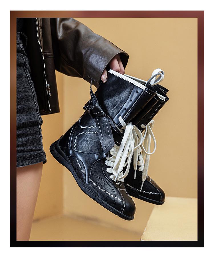 Women's Retro Martin Mid-Calf Leather Boots - Small Size, Brown, Thick Sole, Fall 2025 Edition