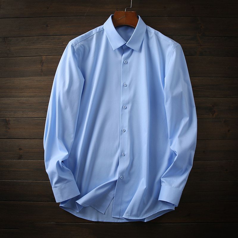 Bamboo Fiber Seamless Non-Ironing Export Tail Goods Men Business Casual Solid Color Shirt Anti-Wrinkle Stretch Long Sleeve Shirt