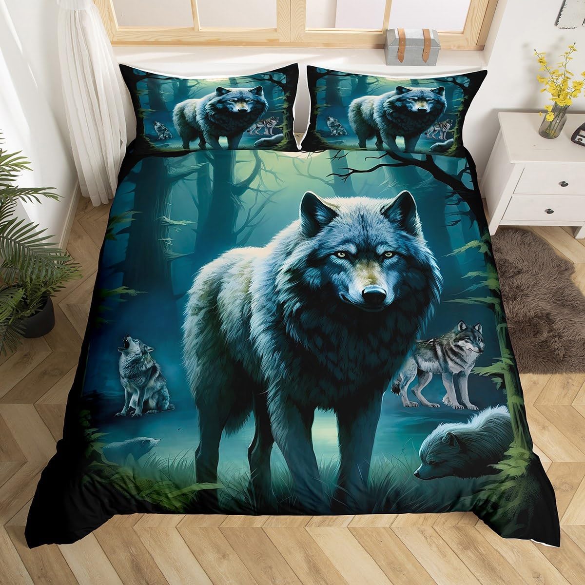 Wolf Soft Duvet Cover Twin Dream Catcher Beding Set for Children Kids Young Boys Young Girls Wild Adventure Warm Comforter Cover Wild Animals 135*200cm Eu-Single
