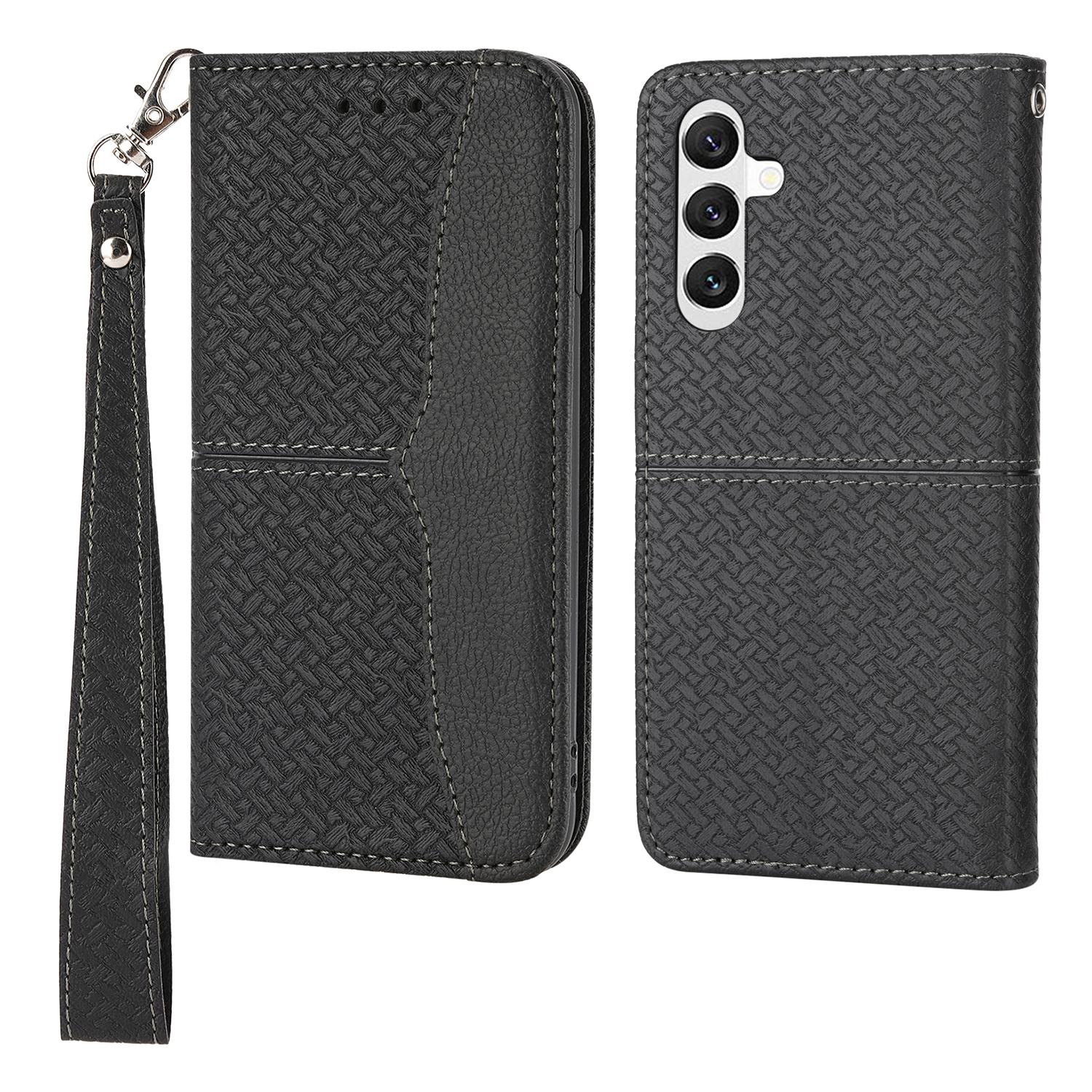 

For Samsung Galaxy A17 5G/A17 4G/A26 5G Case Woven Texture PU Leather Wallet Phone Cover with Wrist Strap B