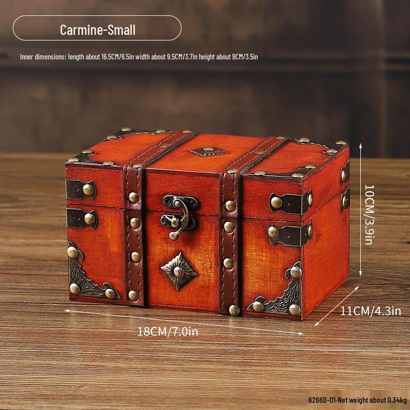 Vintage Wooden Treasure Chest with Lock - Jewelry Box & Film Prop