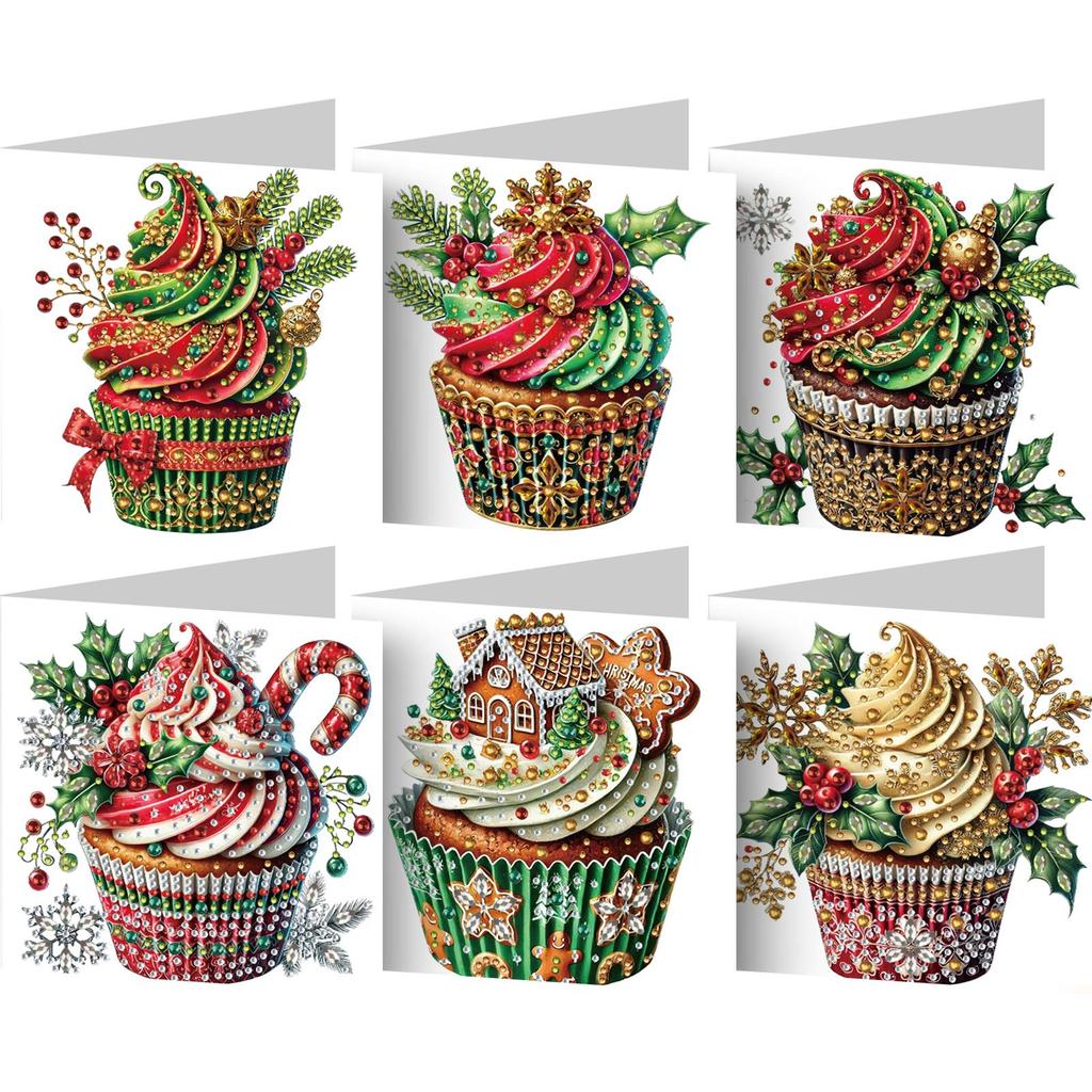 6Pcs DIY Diamond Painting Greeting Card Set Xmas Designs Rhinestone Diamond Art Mosaic Postcards for Festivals and Celebrations