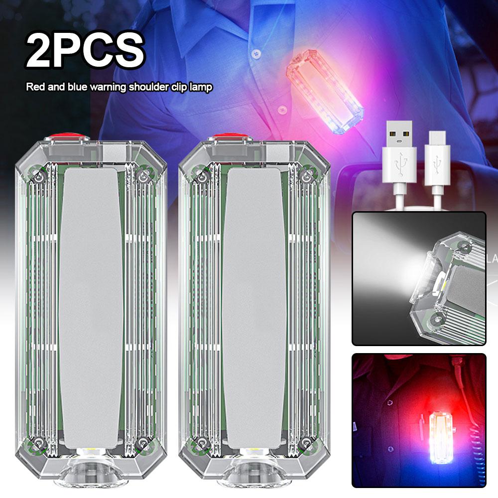 Czerwono-niebieska lampka ostrzegawcza stroboskopowa LED Policyjna latarka na ramię z klipsem. Światło do biegania na świeżym powietrzu. Kask ochronny z portem USB. Lampa robocza