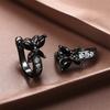 Vintage Black Zircon Cute Small Butterfly Hoop Earrings For Women Black Metal Color Ear Buckle Wedding Jewelry Versatile Gifts