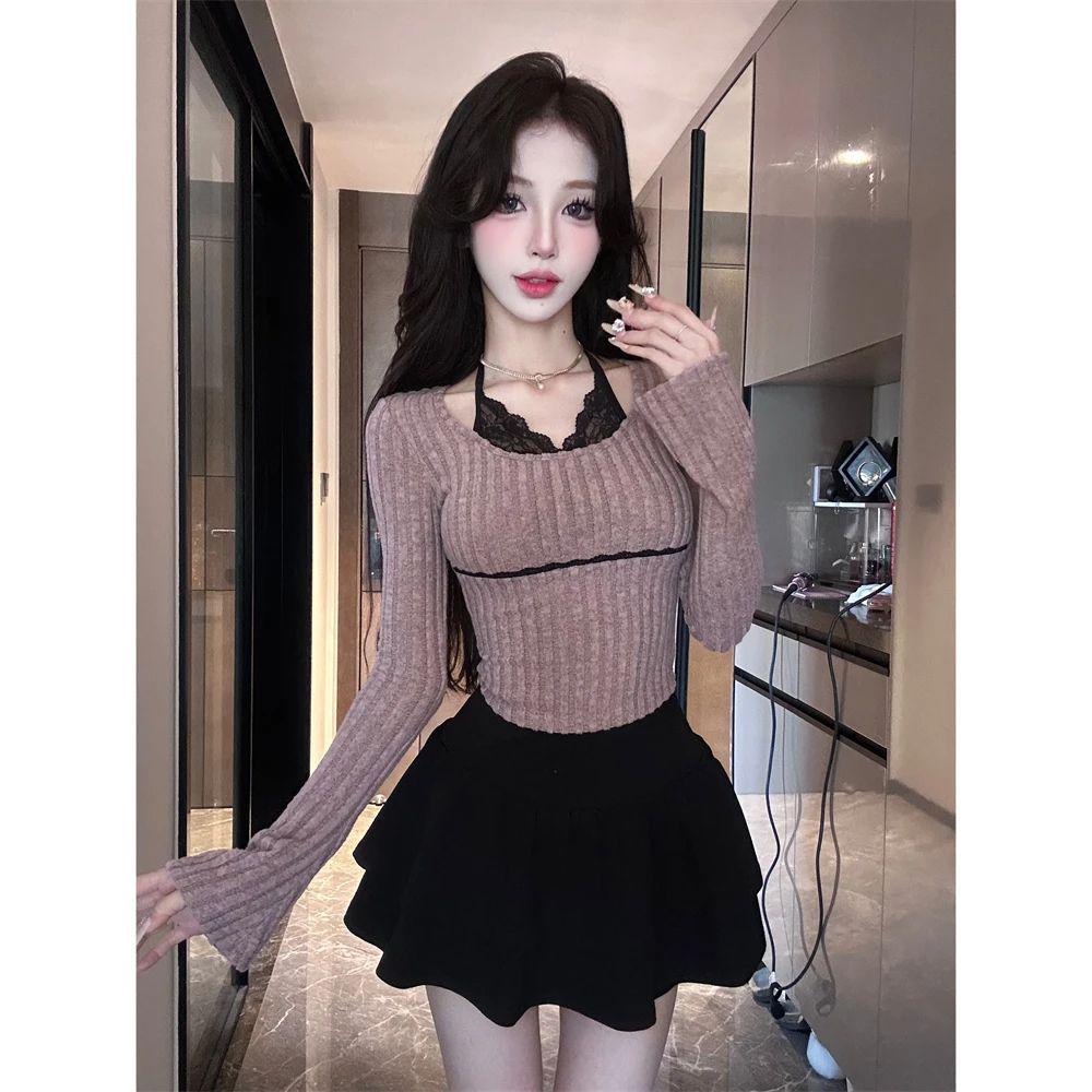 

Острый кружевной топ-халтер, облегающий и универсальный XL розовый