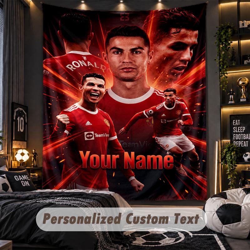 Wandteppich Cristiano Ronaldo Benutzerdefinierter Name Text Personalisierter Wandbehang Teppich Heimwanddekoration
