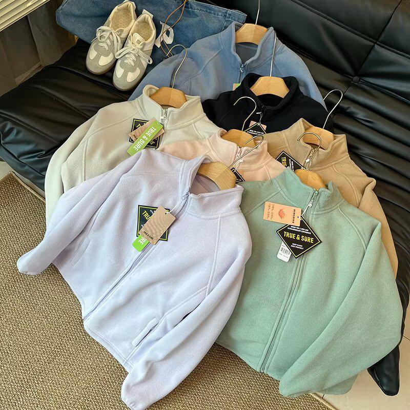 Damska Kurtka Sherpa z Polarowym Podszyciem w Górskim Stylu Outdoor z Kołnierzem Stojącym - Dwustronna, Pogrubiona, Ciepła, Codzienna Odzież Wierzchnia