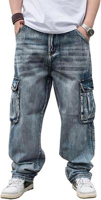 Calças Cargo de Sarja Sólida Plus Soltas Largas Retas Baggy Hip Street Únicas CW898 Tamanho D.IIZOO Masculinas, Tamanho, Caimento, Perna, Caimento, Calças, Hop, Estilo, Moda,