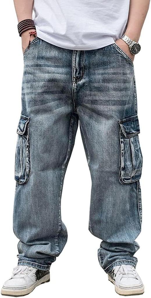 Solid Denim Cargo Plus Loose Wide Straight Baggy Hip Street Unique CW898 Size D.IIZOO Men's Pants, Size, Fit, Leg, Fit, Pants, Hop, Style, Fashion,