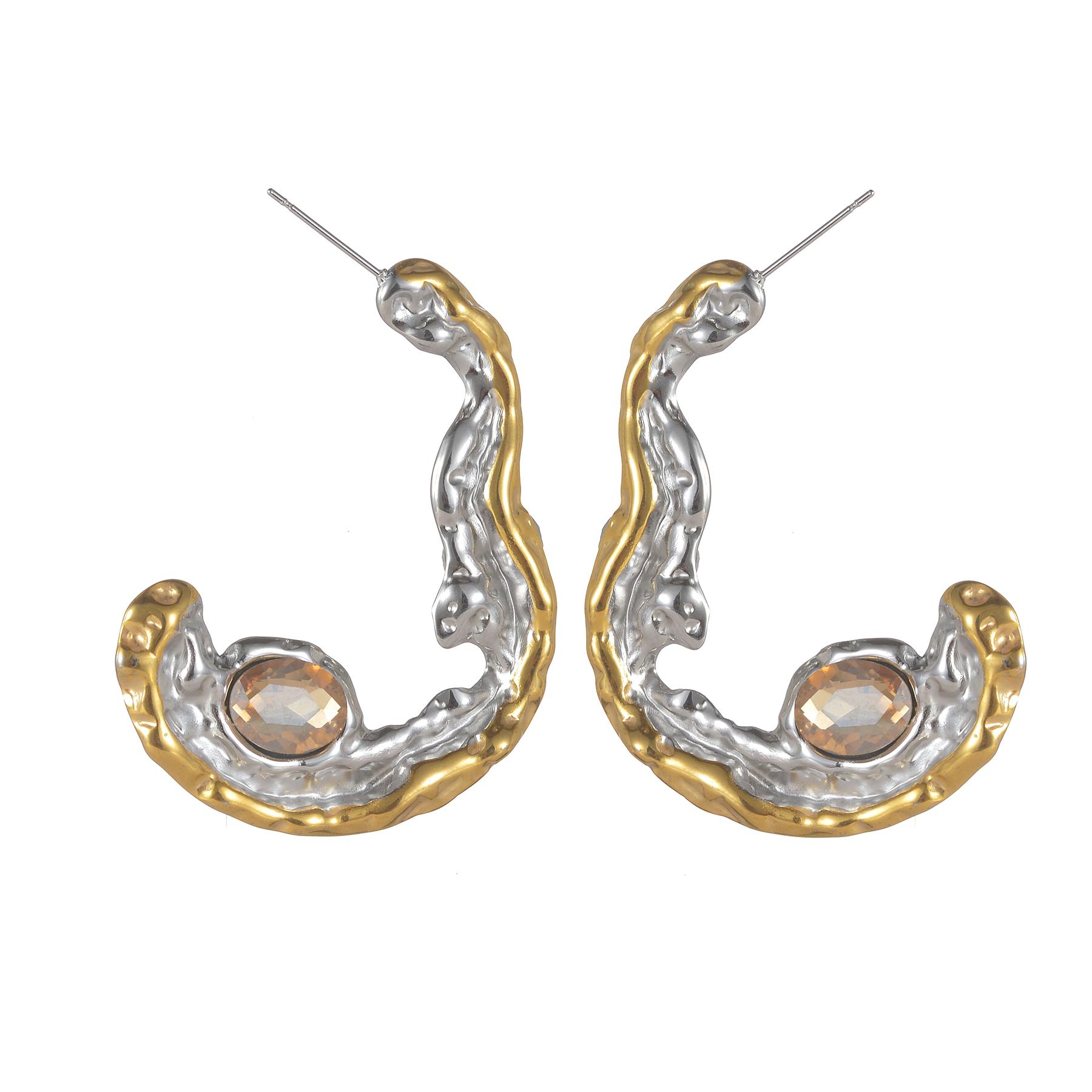

Atoztide Exaggerated Two-Tone Zircon Earrings for Women Stainless Steel Gold Color Stone Texture Earring Birthday Jewelry Gift