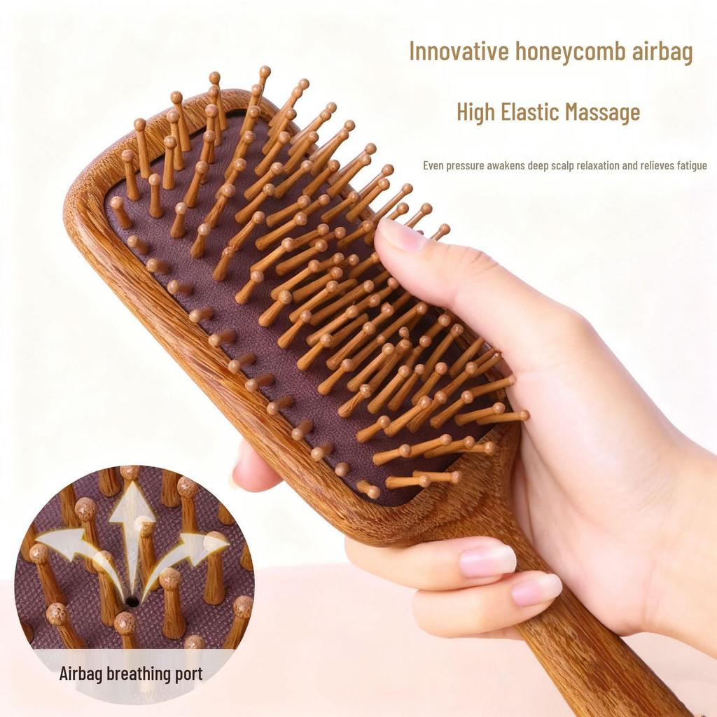 Sandalwood Travel Massage Comb: Portable Solid Wood Fluffy Comb with Cushion Airbag for Hair and Scalp Massage.