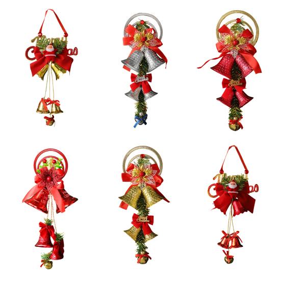 Christmas Bell Plastic Jingle Bells Xmas Tree Hanging Ornament with Bow And Artificial Pine