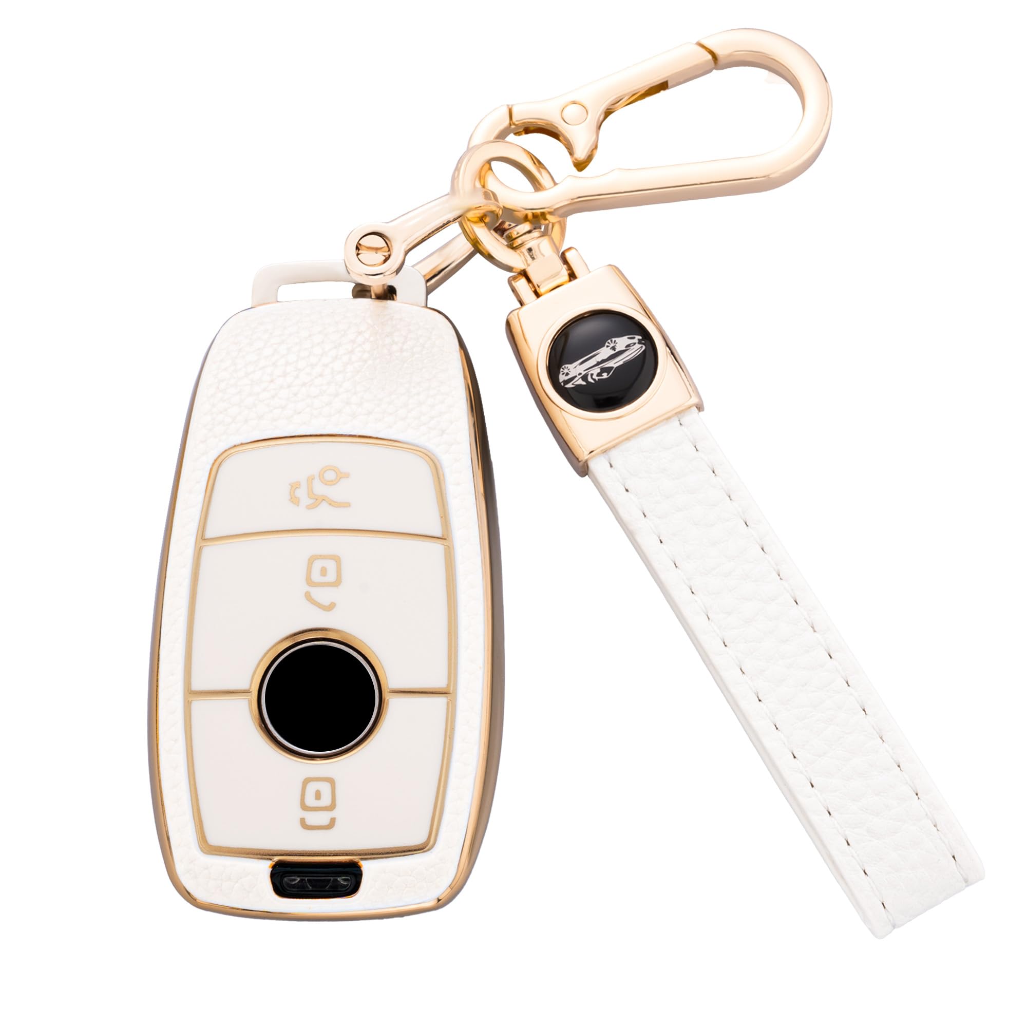 

PIMOHI Key Case for AMG and Smart Key Case and Mercedes-Benz A-Class, B-Class, C-Class, E-Class, GL-Class, GLB, GLC, GLE, Cover, Leather-Look TPU, белый