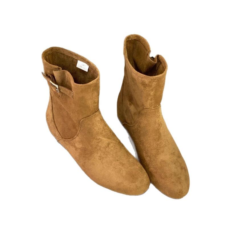 Sheepskin version inner height increase small short boots women's short boots autumn new Maillard brown pleated stacking boots