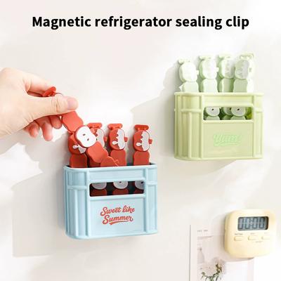 1set Sealing Clip with Magnetic Case Food Snack Seal Sealing Bag Clips Creative Fridge Magnets Household Snack Tea Sealing Clip