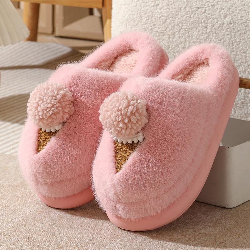 Winter new cartoon cotton slippers women's indoor thick-soled home fluffy shoes wear warm half-drag cotton shoes