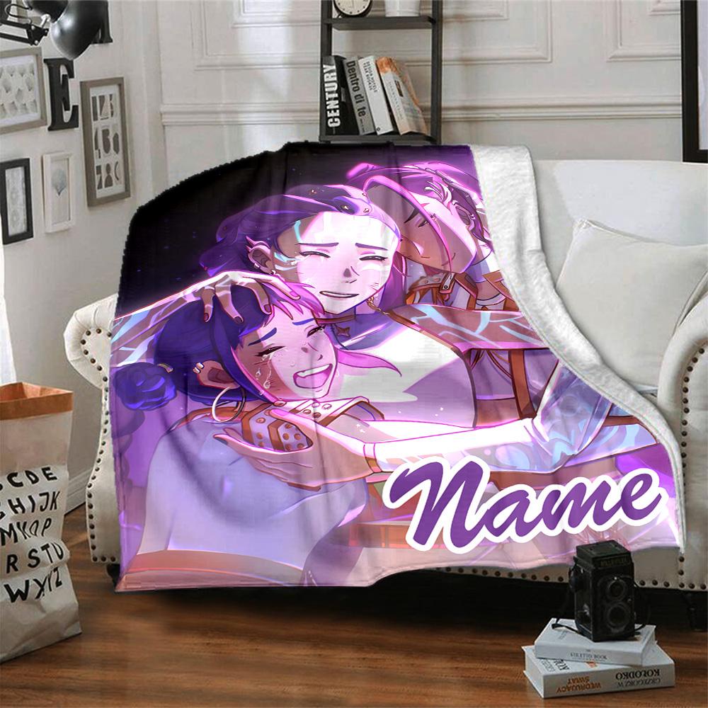 Customizable KPop Demon Hunters5 Throw Blanket – Personalized Name, All-Season Cozy Snug Blanket, Machine Washable, Personalized Blanket
