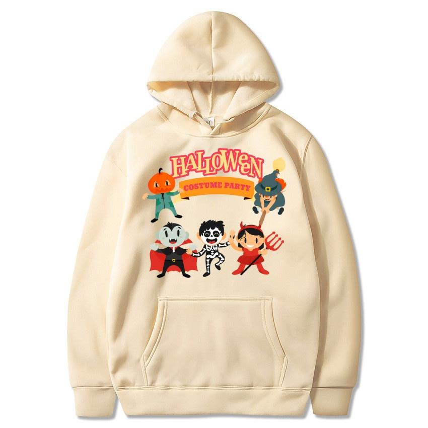 Autumn Winter Halloween Party Printed Hoodie Solid Color Animation Daily Hoodie Casual Fashion Street Warm Hoodie