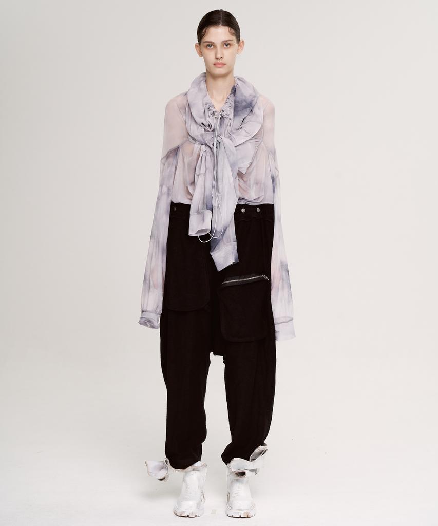 Aseupalageoseu Asymmetrical Pocket Waist Snap Baggy Pants