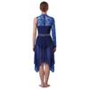 Damen Lyrical Dance Asymmetrisches Bodysuit-Kleid Einzelner Langer Ärmel Blumenspitze Unregelmäßiger Saum Rock