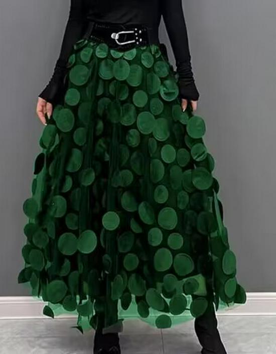 

Юбка А-силуэта в европейском стиле в стиле ретро - женская, в горошек, с высокой талией, с широкими бретелями, на осень/зиму 3XL