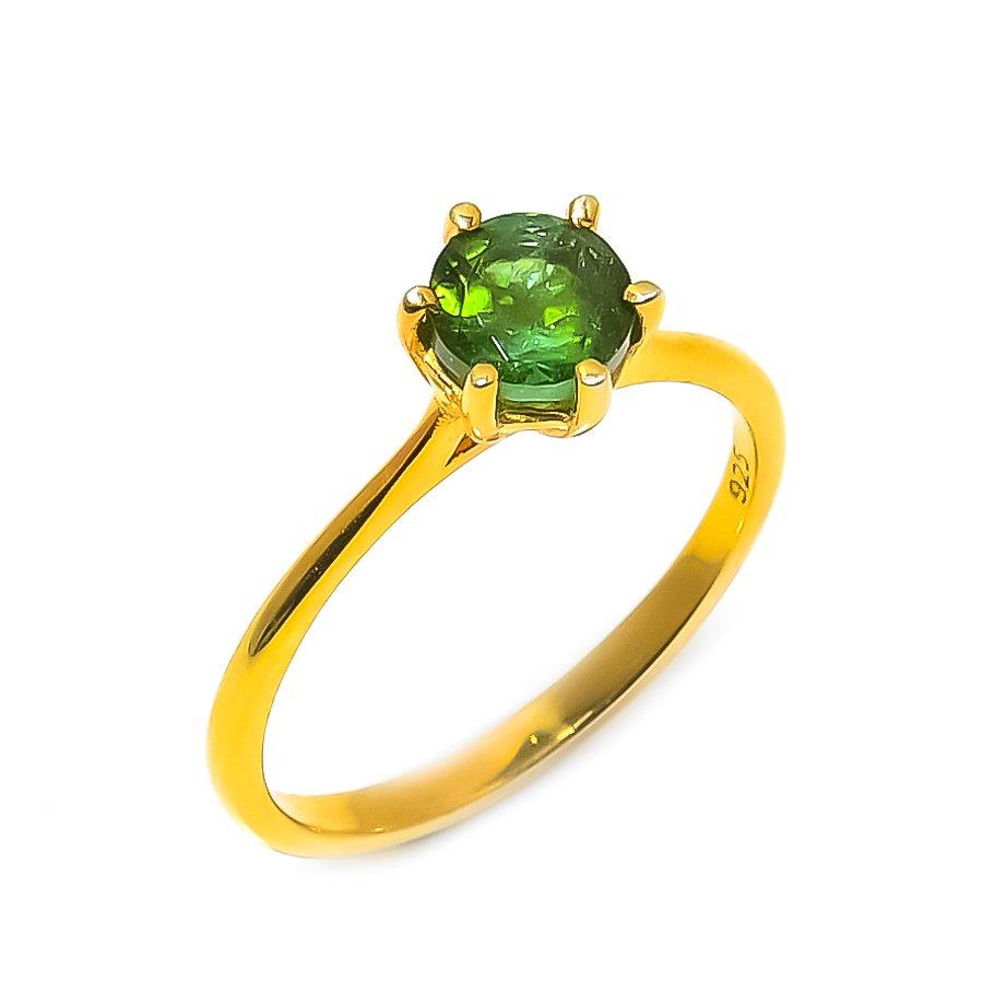Natural Green Tourmaline Gemstone 925 Sterling Silver Engagement Ring Size 7 US