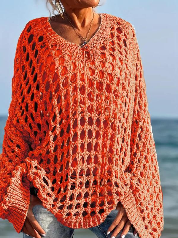 Z 43795L Hollow Knit Long-Sleeve Sweater