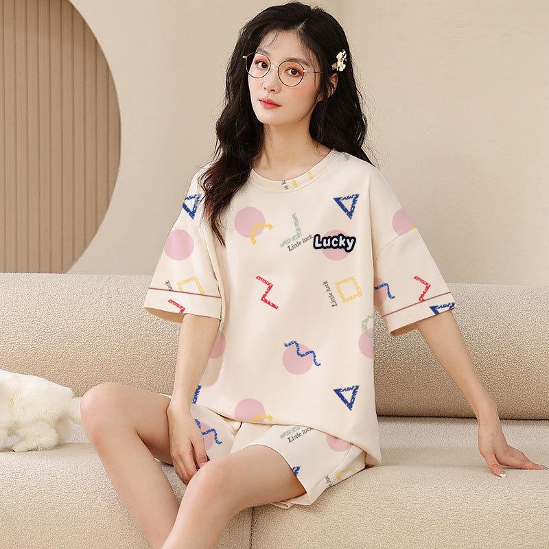 Summer simple casual pajamas women's Korean version cool thin cotton round neck short-sleeved shorts set women's loungewear summer