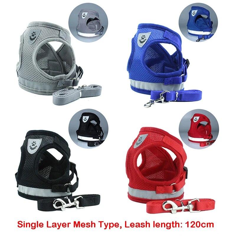 Set de hamuri pentru câini și pisici din plasă moale Seturi de lesă cu plumb reflectorizant, vestă respirabilă pentru cățeluș pentru câini de companie mici și mijlocii Yorkie Teddy