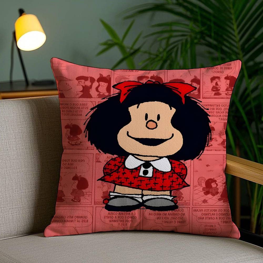 Quino Cartoon Cute Girl Mafalda-M Pillow Case Anti-Dustmite Pillowcase Invisible Zipper Silky Short Plush Sofa Cushion Cover