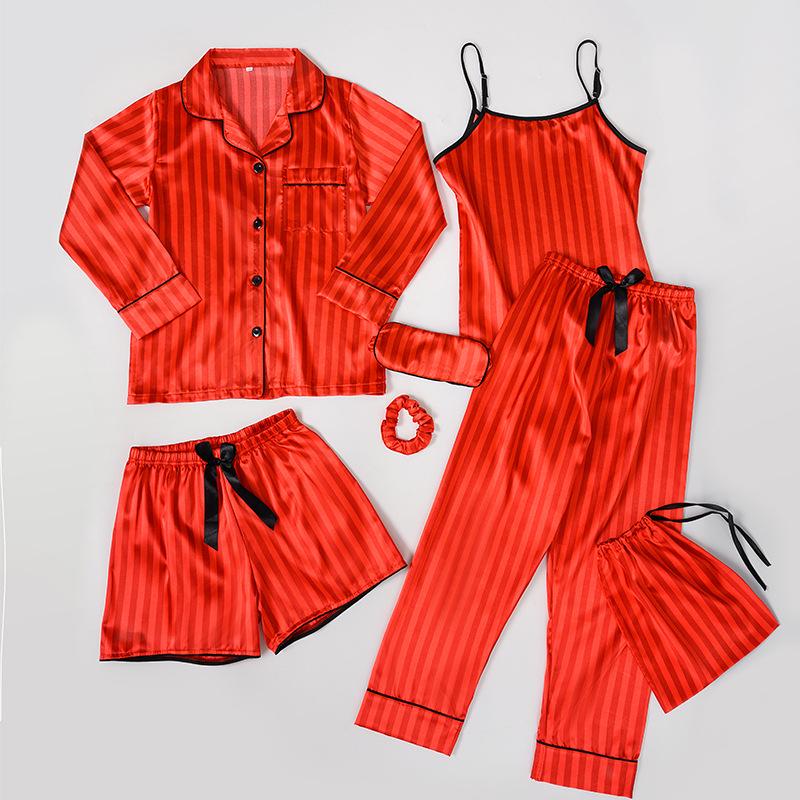 

Детский всесезонный носимый шелковый полосатый комплект пижамы из 7 предметов на 2025 год 160