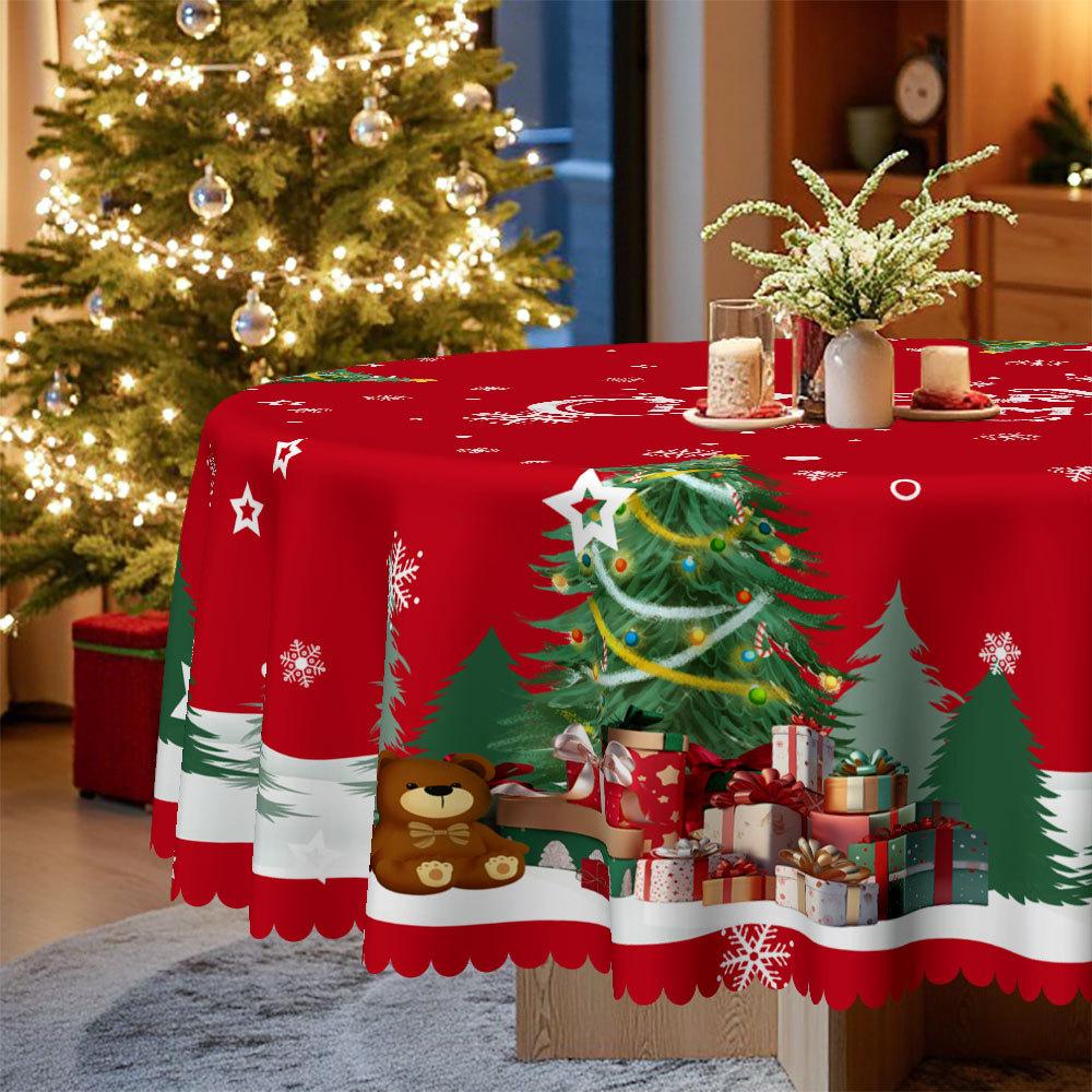 Christmas Tablecloth, Rectangular Dining Table Cloth, Santa Claus Snow Print, Coffee Table Tablecloth