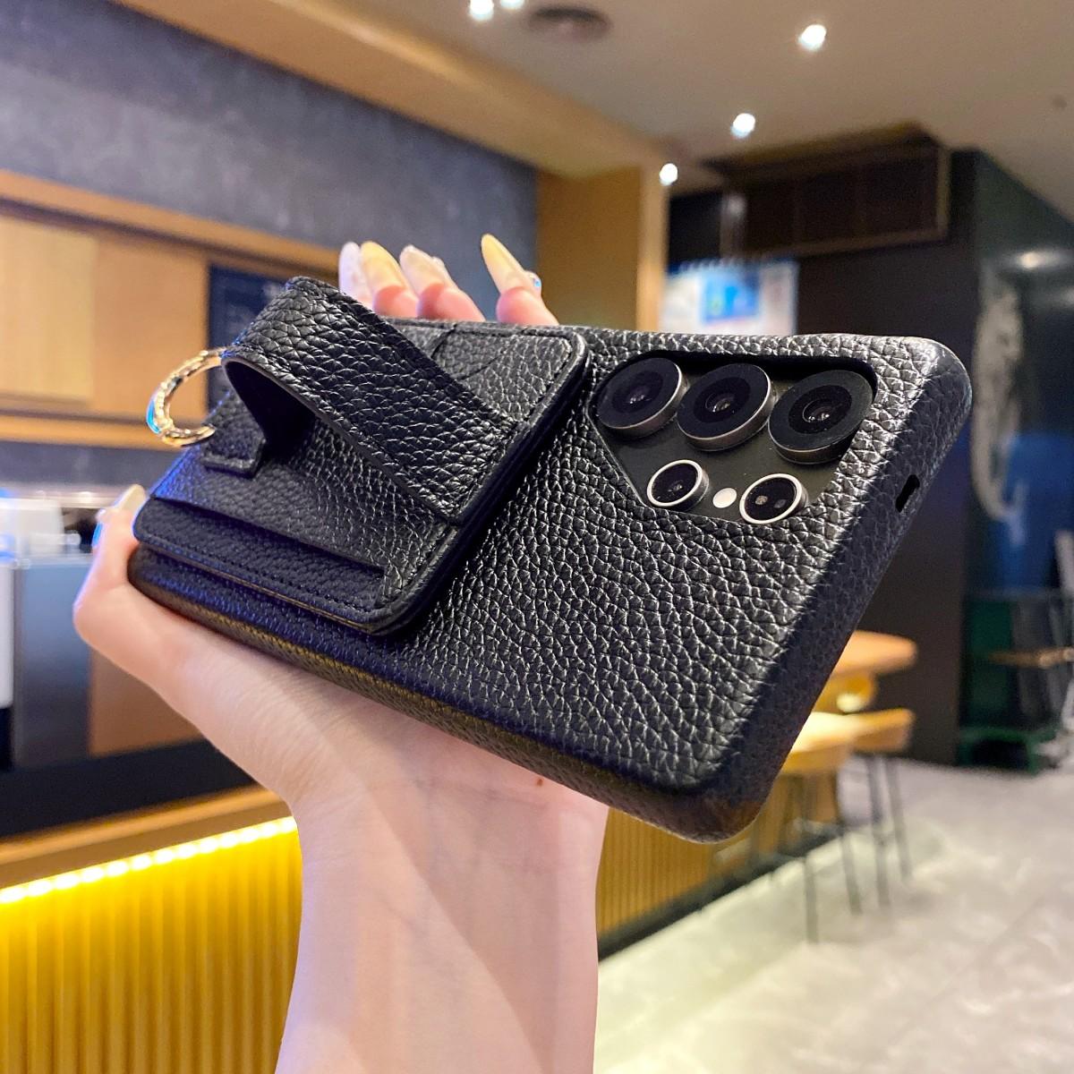 

Luxury Litchi Pattern PU Leather Wallet Case For Samsung Galaxy S20U S25U S22 A15 A56 A06 Black Card Holder Wrist Strap Cover For Galaxy S20