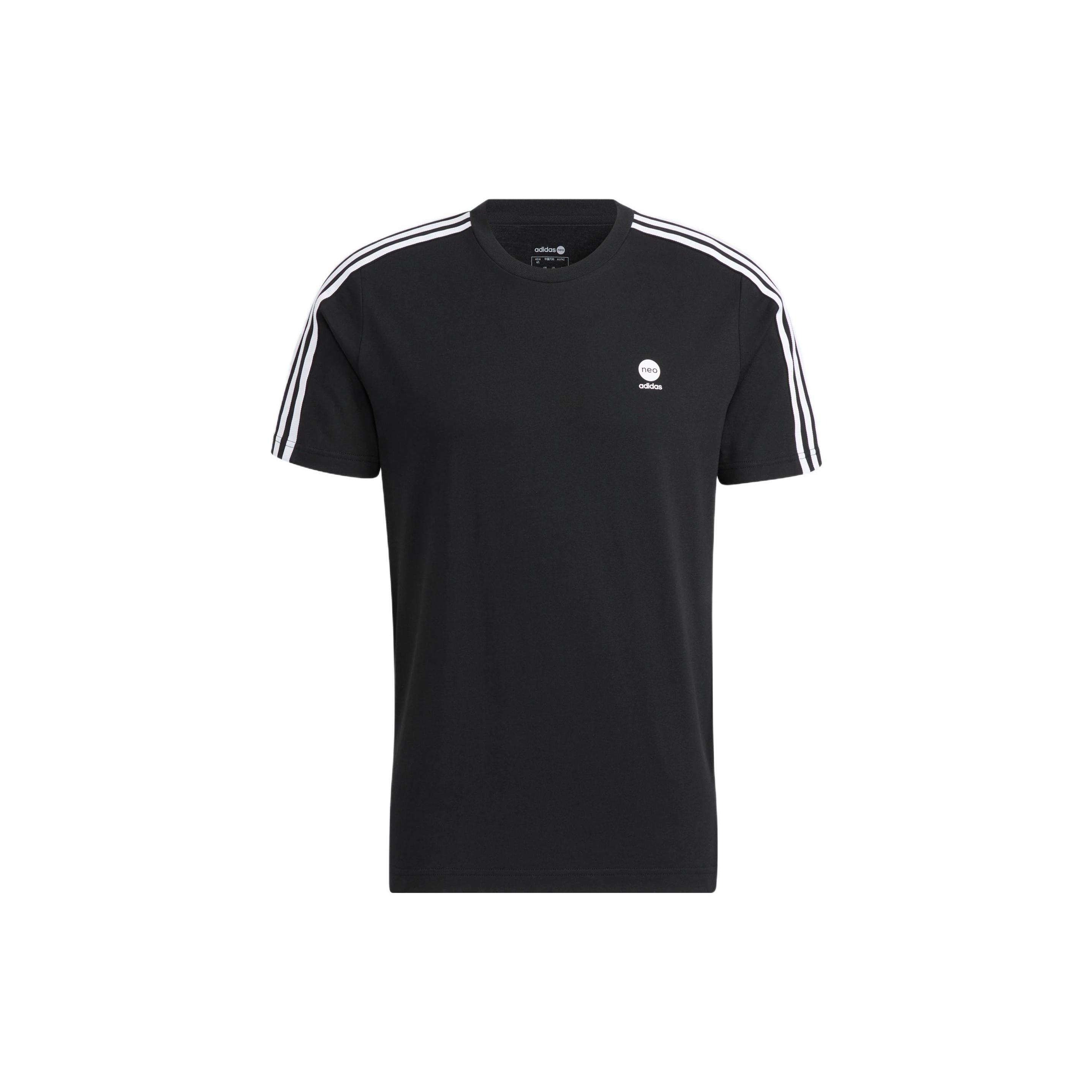 adidas neo Solid Color Logo Stripe Sports Short Sleeve Black Men s HD4666 M