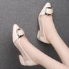 WTEMPO Rhinestone Low Thick Heel Mesh Singe Faux Leather Shoes Women Mesh Breathable Versatile Solid Color Cool Pumps