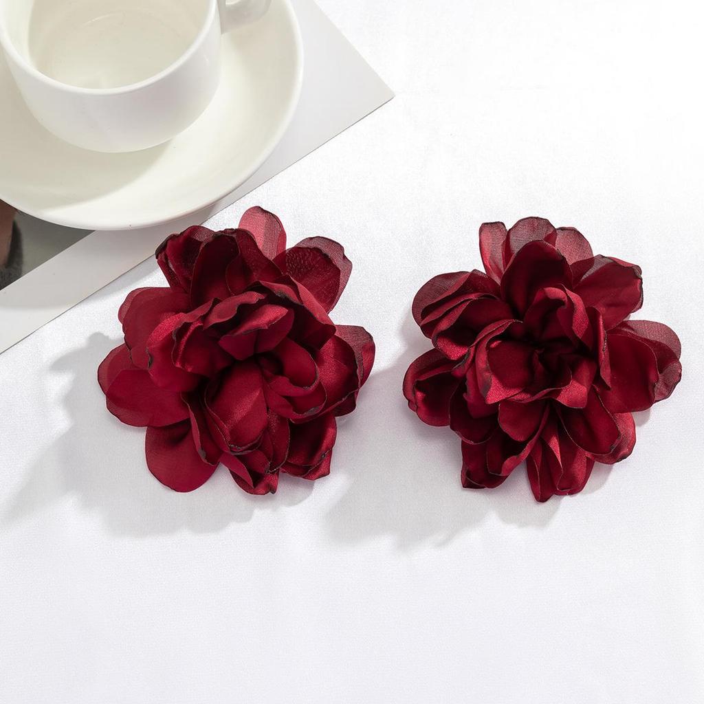 Exaggerated Floral Fabric Large Stud Earrings: European & American Summer Design