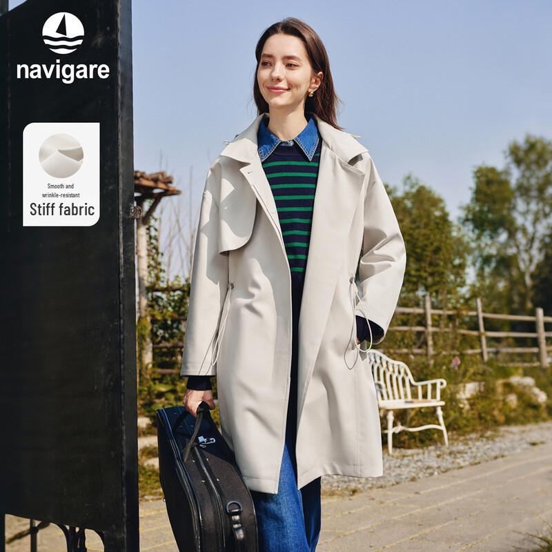 Navigare Women s Outdoor Hooded Mid-Length Trench Coat L