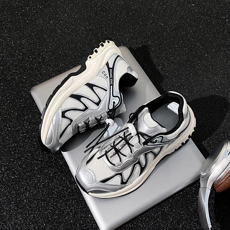 

Европейские 2025 новые летние сетчатые дышащие кроссовки-папы женские на платформе модные повседневные спортивные туфли универсальные маленькие белые туфли 40 серебряный серый