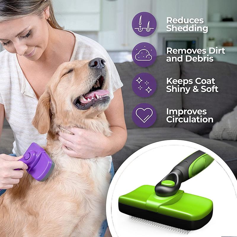 Pet Stainless Steel Needle Comb Self Cleaning Brush Clean Grooming Comb Dog Care Open Knot Comb Cat Automatic Telescopic Comb