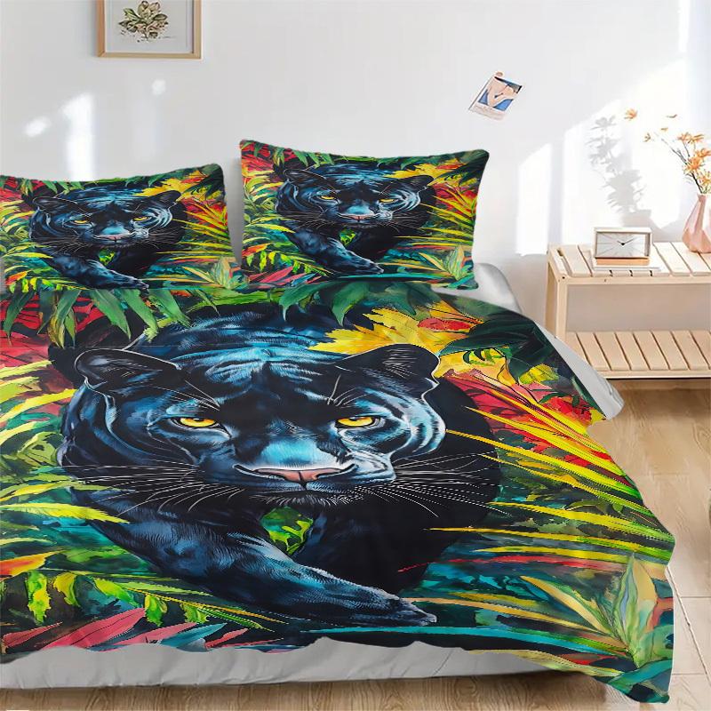 3pcs Panther, Jungle Duvet Cover Set -Includes 1 Duvet Cover and 2 Pillowcases, No Quilt Core, All-Season Home Decor  yy251111113