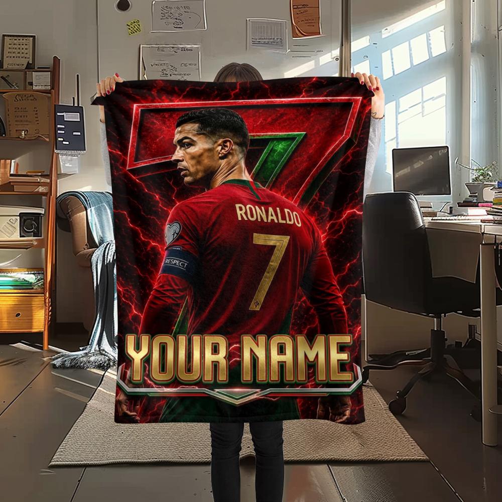 1 Stück Individueller Name Cristiano Ronaldo Gemustert Flanell Decke Geeignet für Alle Jahreszeiten für Heimdekoration Wärme und Komfort Geschenke Feiertagsgeschenk