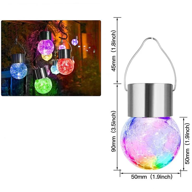 1~5Pack Solar Hanging Lights Outdoor Waterproof Changing Cracked Warm Ball Lamps Glass Hanging For Garden Decoration Yard
